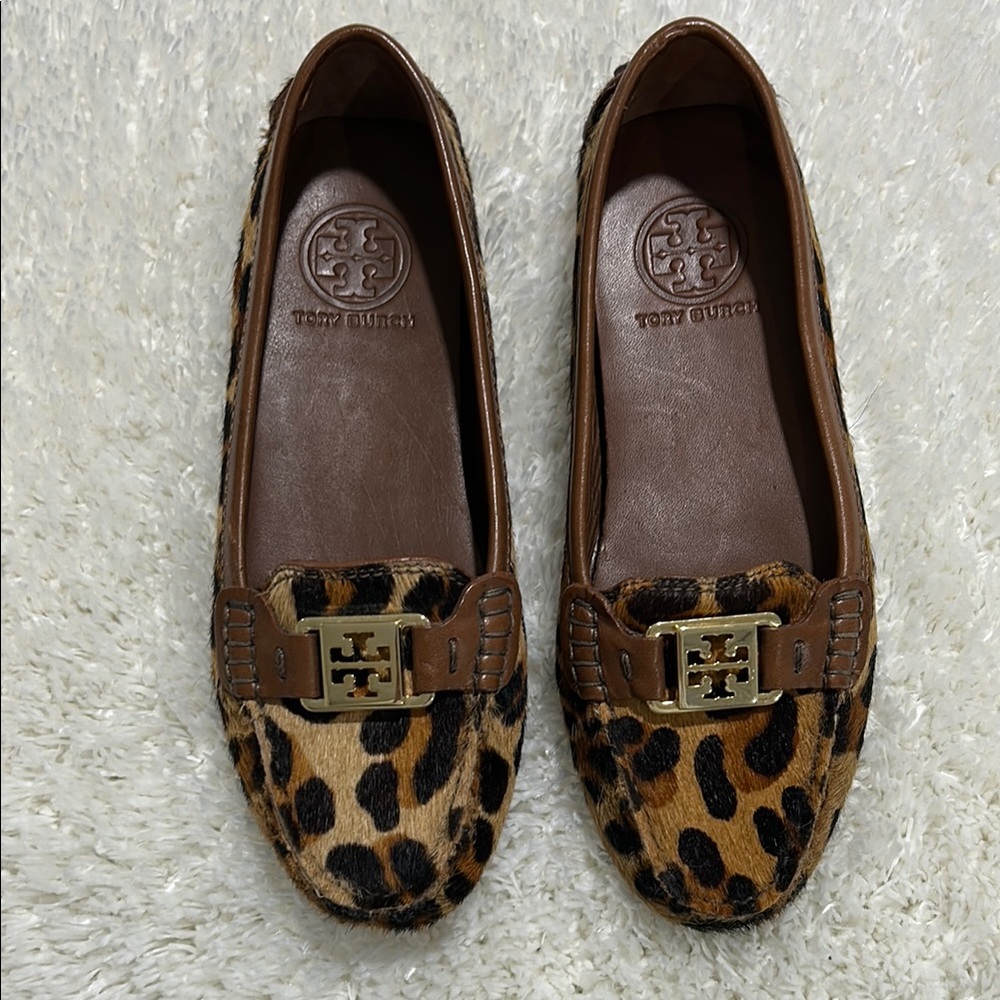 Tory Burch Brown Leopard Print Flats Driving Shoes loafers